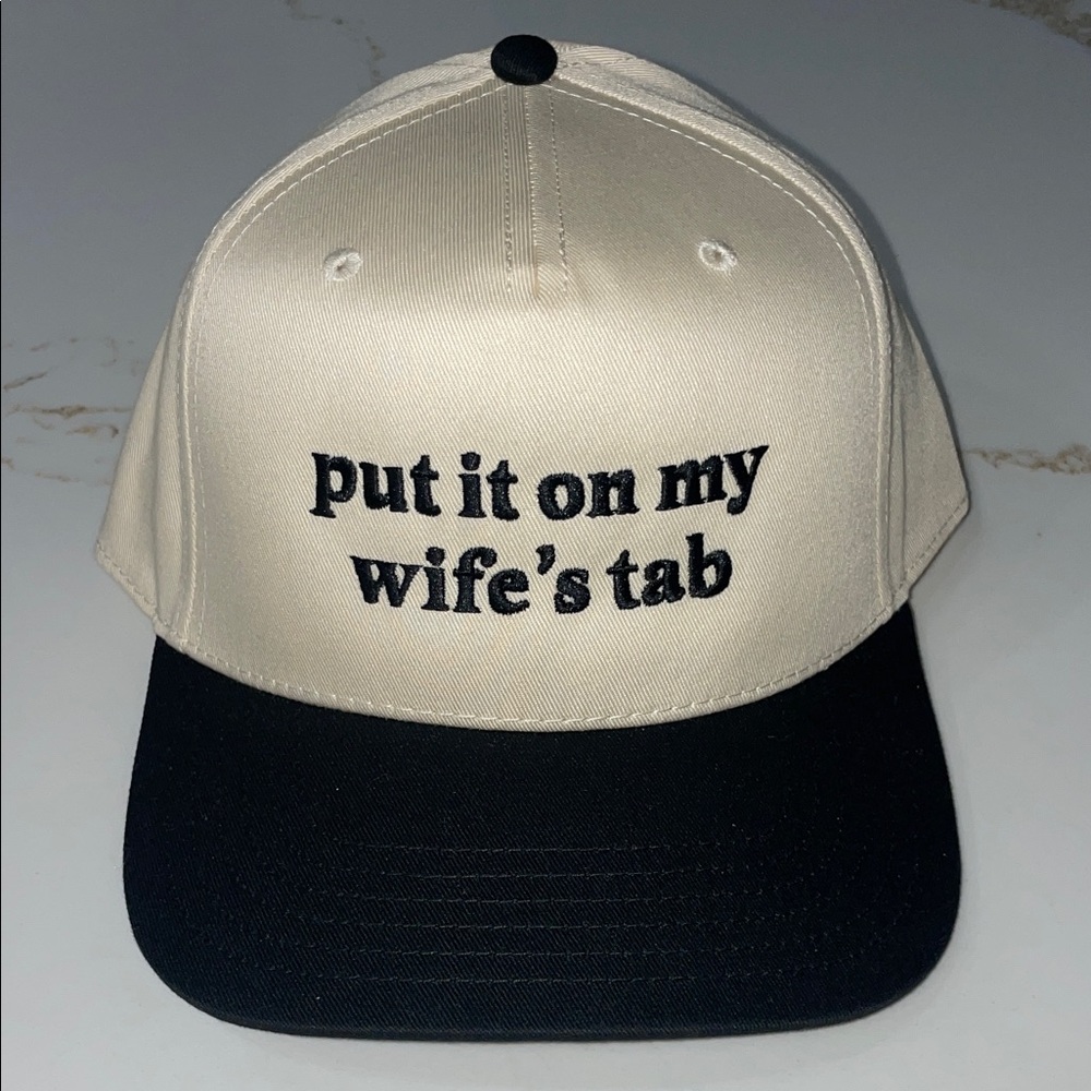 Put It On My Wife’s Tab Black and Cream SnapBack Hat